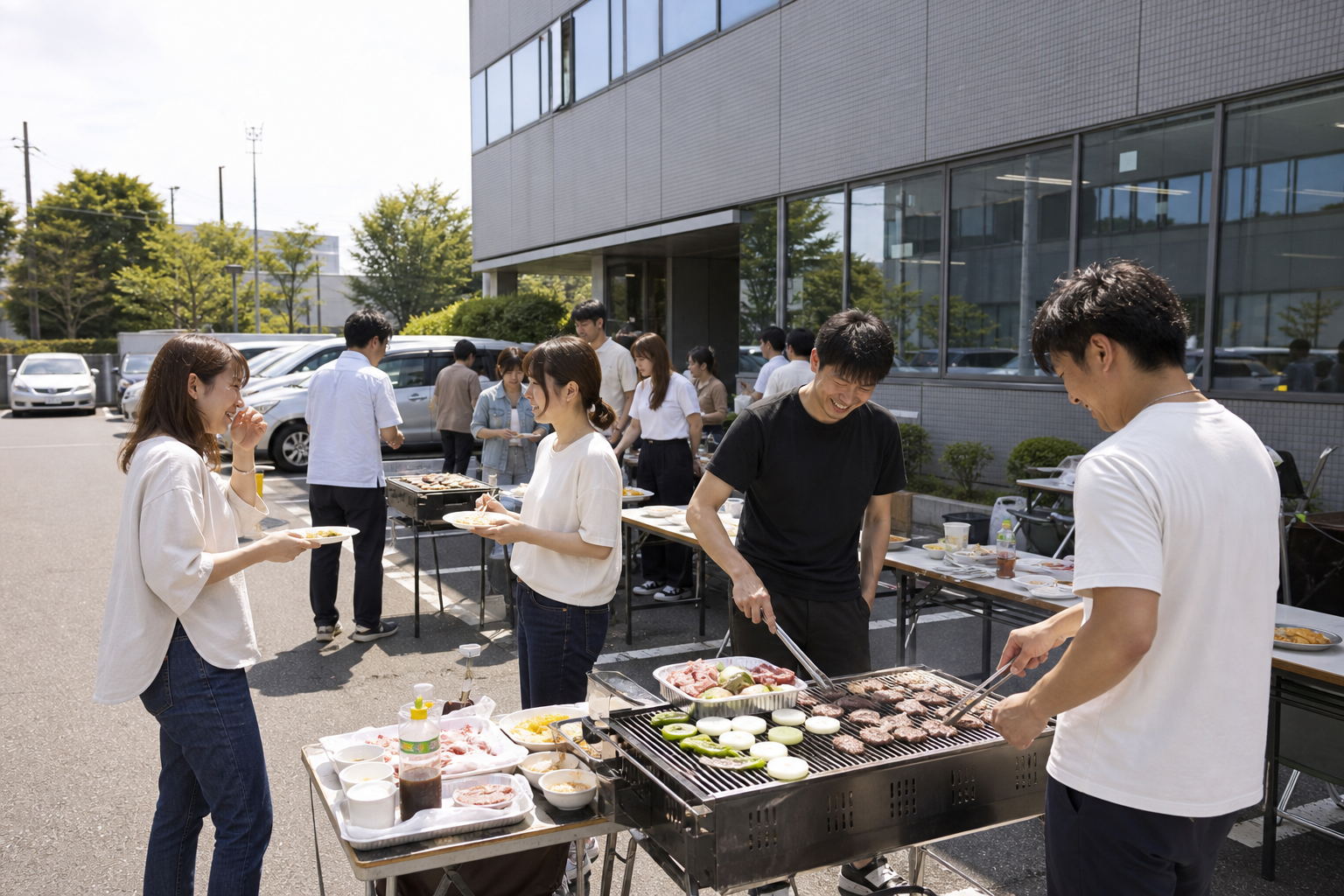 会社の駐車場でのバーベキュー